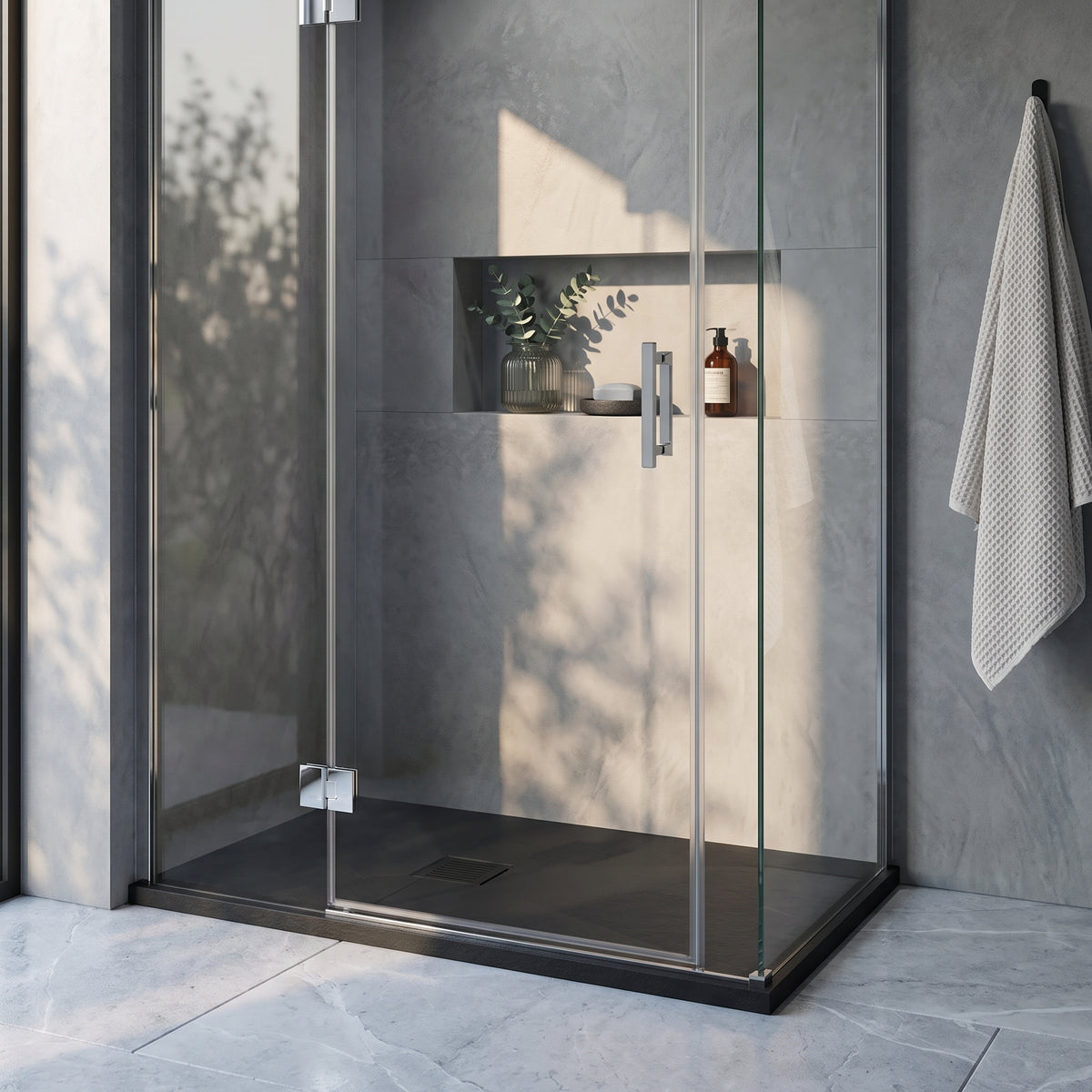 Fairford Rectangular Black Slate Shower Tray, Center Waste-1200mm x 800mm
