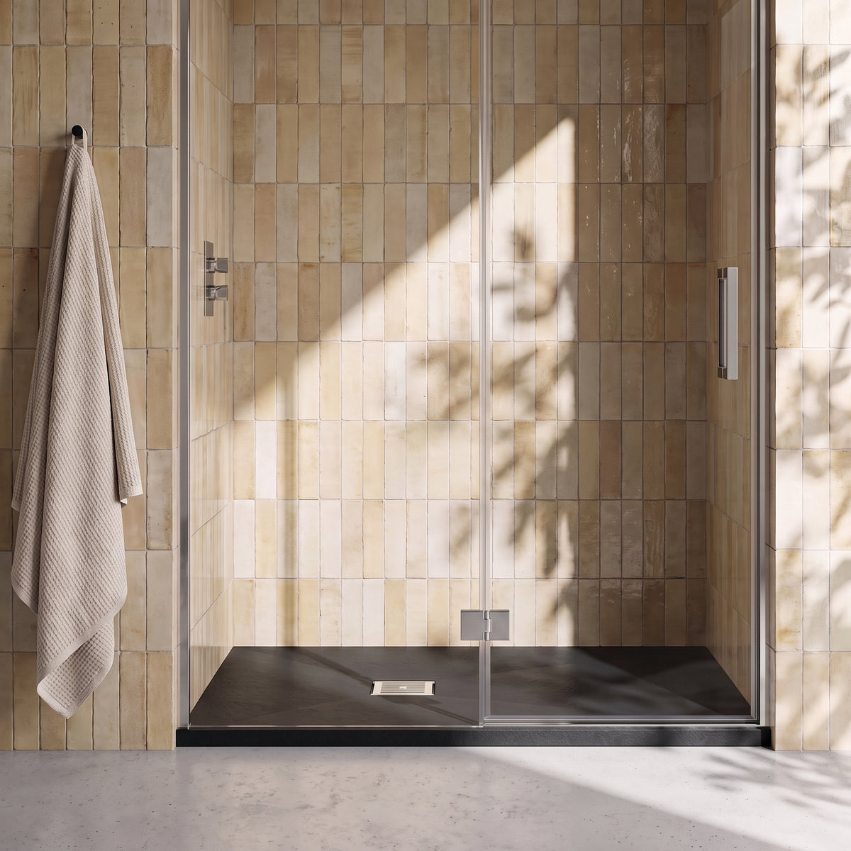Fairford Rectangular Black Slate Shower Tray, Center Waste-1200mm x 800mm