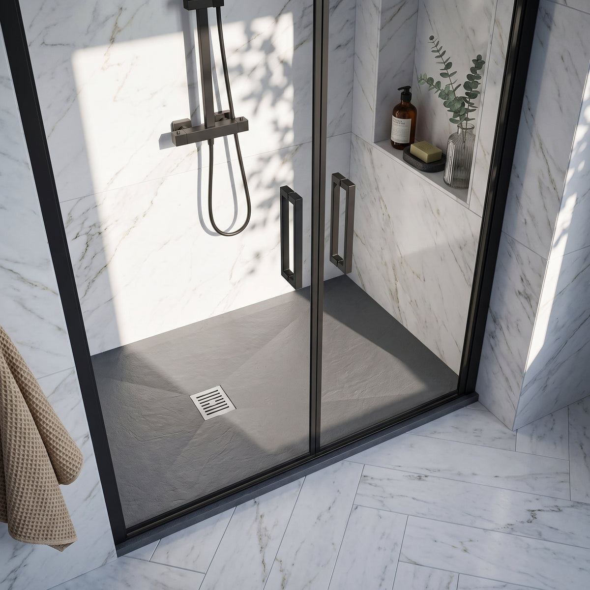 Fairford Rectangular Grey Slate Shower Tray, Center Waste-1700mm x 800mm