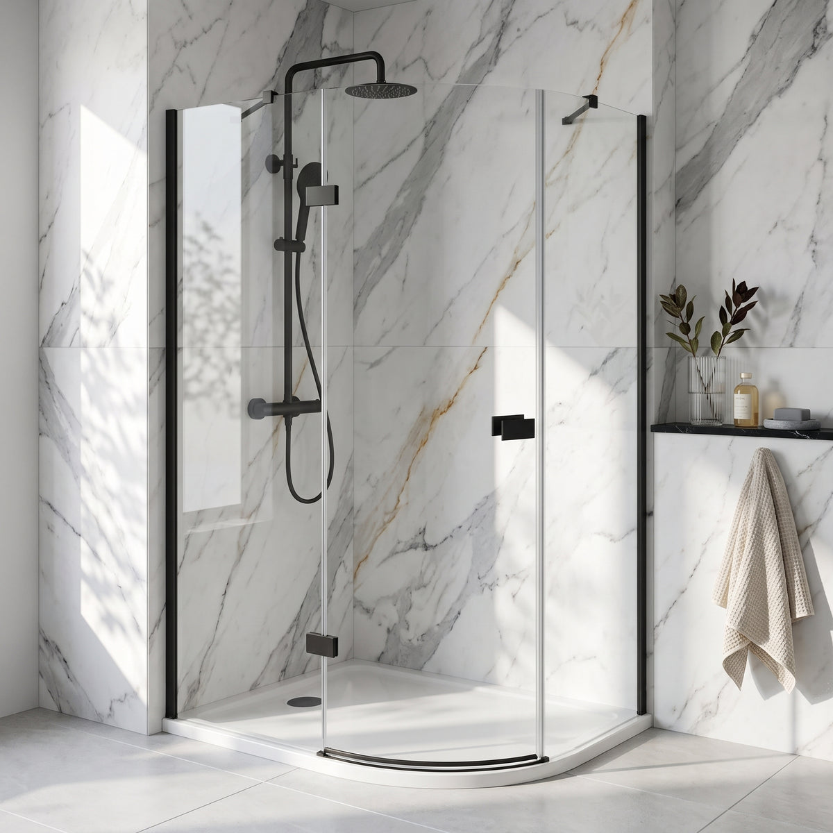 Fairford 8mm Frameless 1200 x 800mm Matt Black Offset Quadrant Enclosure