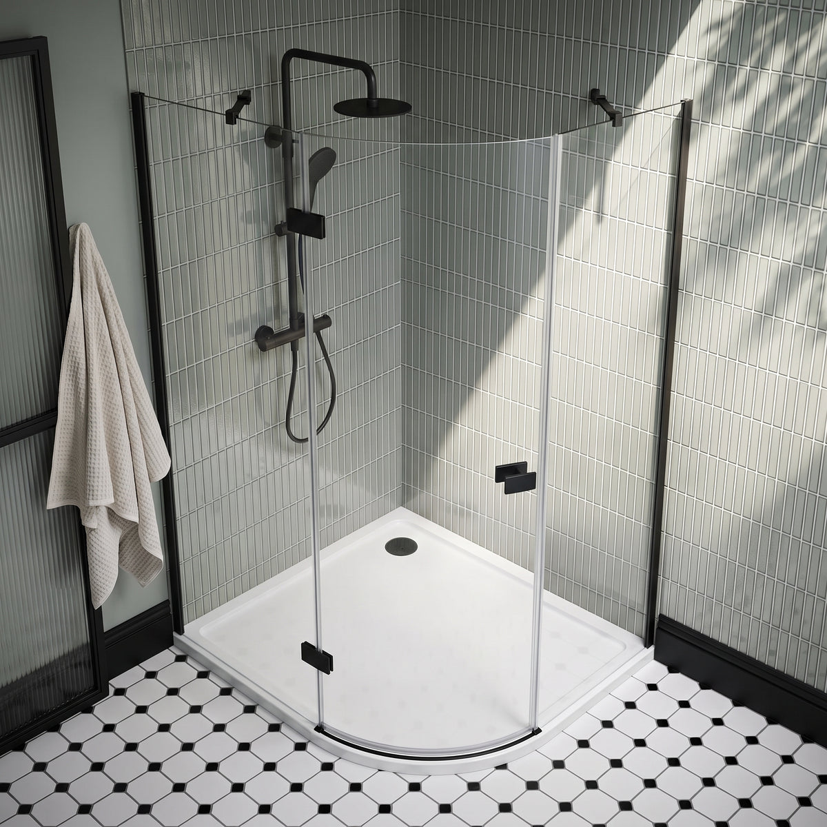 Fairford 8mm Frameless 1200 x 800mm Matt Black Offset Quadrant Enclosure
