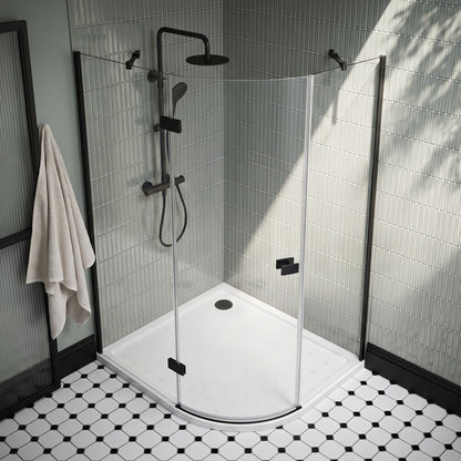 Fairford 8mm Frameless 1200 x 800mm Matt Black Offset Quadrant Enclosure