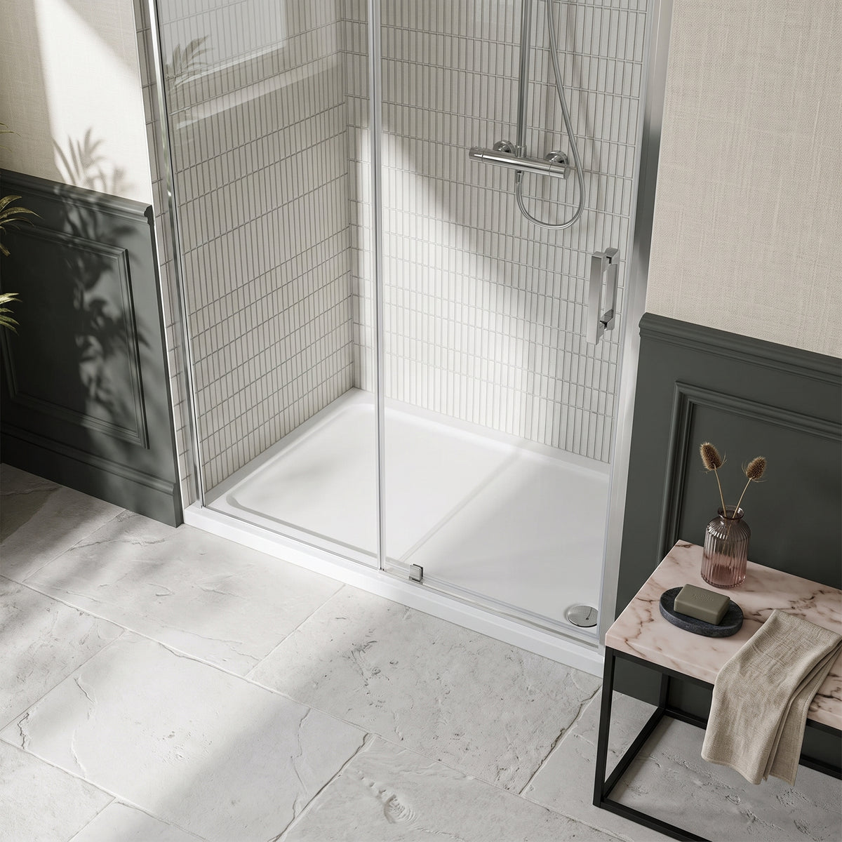 Fairford 1400 X 700mm Rectangular Shower Tray, Corner Waste