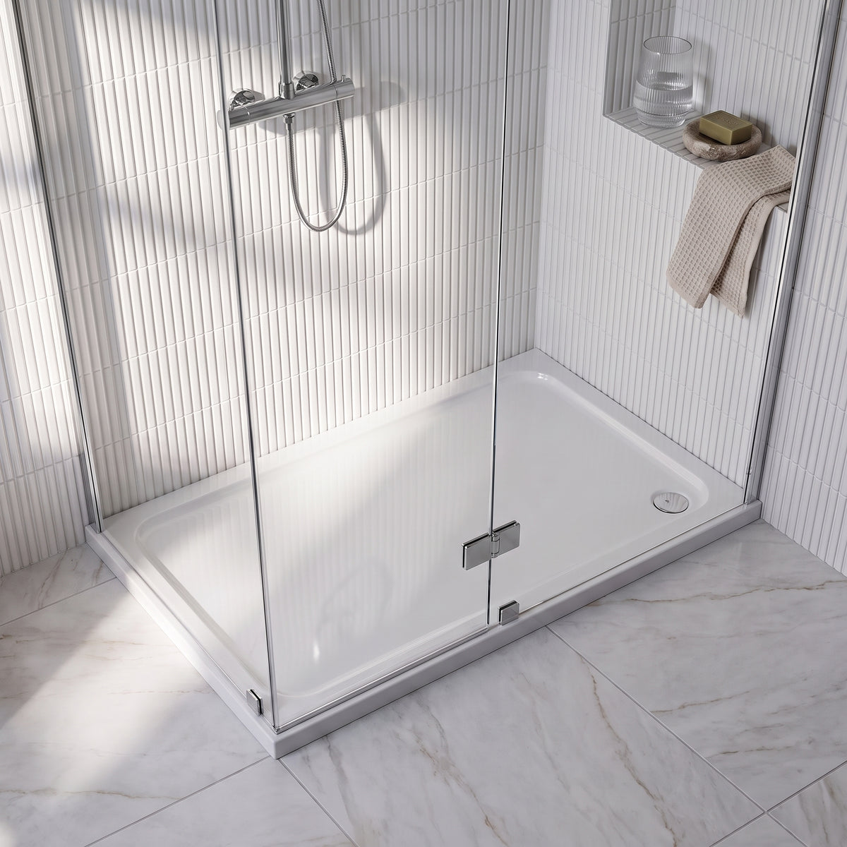 Fairford 1400 X 800mm Rectangular Shower Tray, Corner Waste