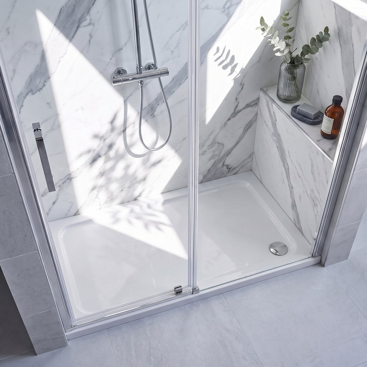 Fairford 1400 X 800mm Rectangular Shower Tray, Corner Waste