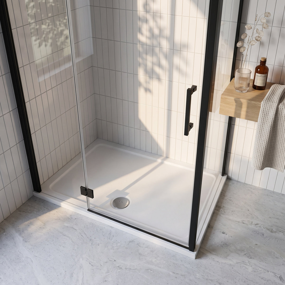 Fairford 900 x 800mm Rectangular Shower Tray, Corner Waste