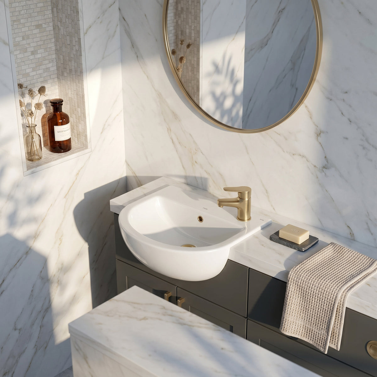 Fairford Natta 400mm, 1TH Semi Recessed Basin