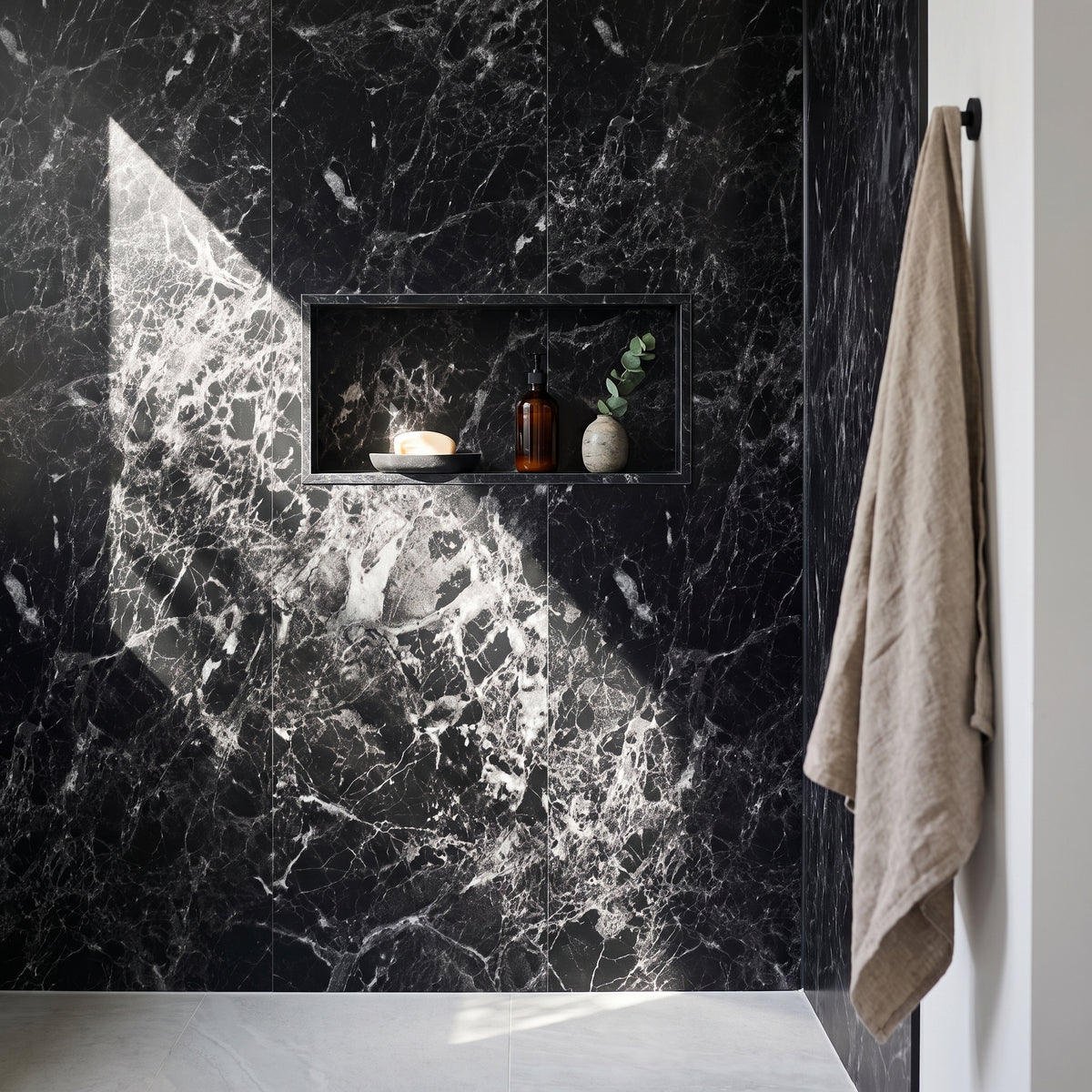 Hydraset Black Marble Gloss 1200 x 2400 Square Edge Wall Panel