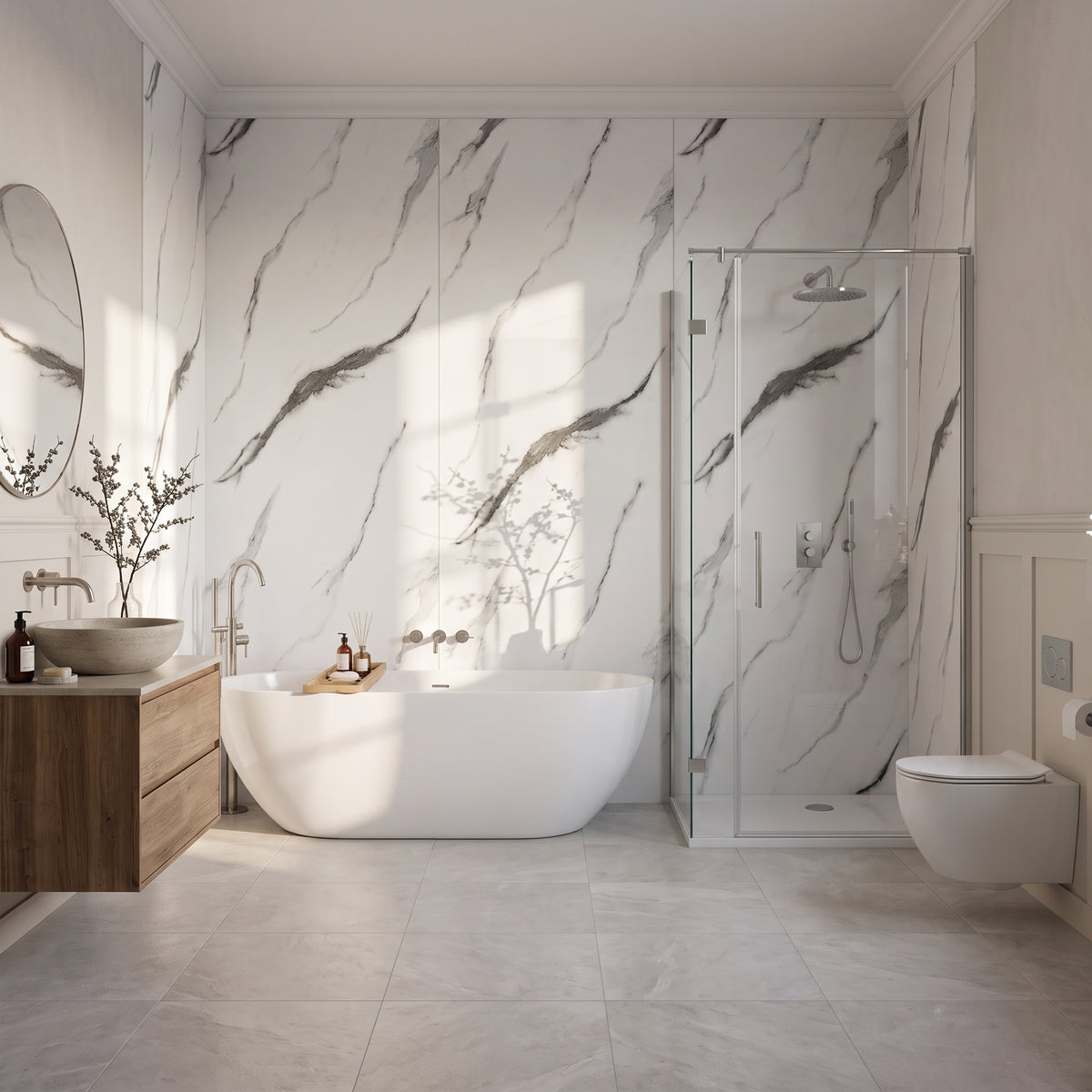 Hydraset Essentials Super-Matt Charcoal Carrara 2 pack Wall Panels 1000x2400mm