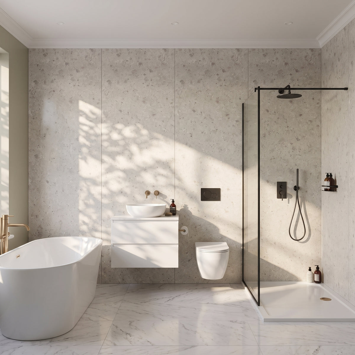 Hydraset White Terrazzo 1200 x 2400 Square Edge Wall Panel