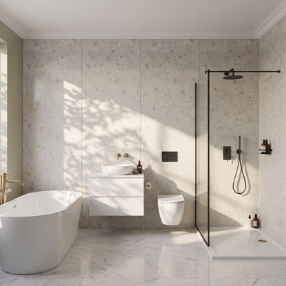 Hydraset White Terrazzo 1200 x 2400 Square Edge Wall Panel