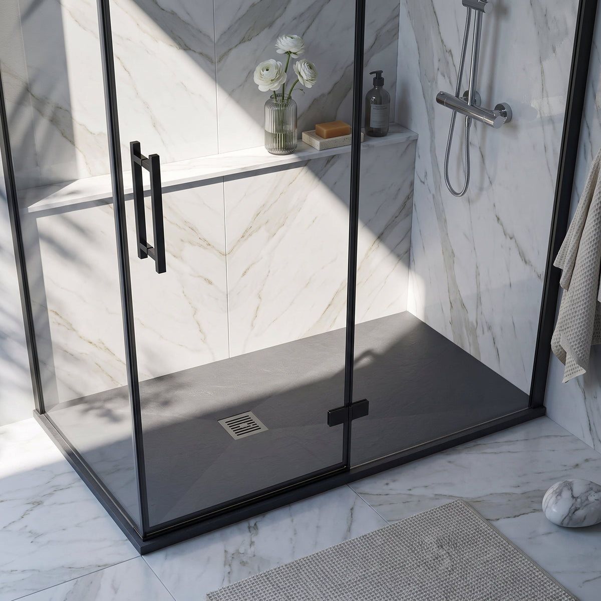 Fairford Rectangular Grey Slate Shower Tray, Center Waste-1700mm x 900mm
