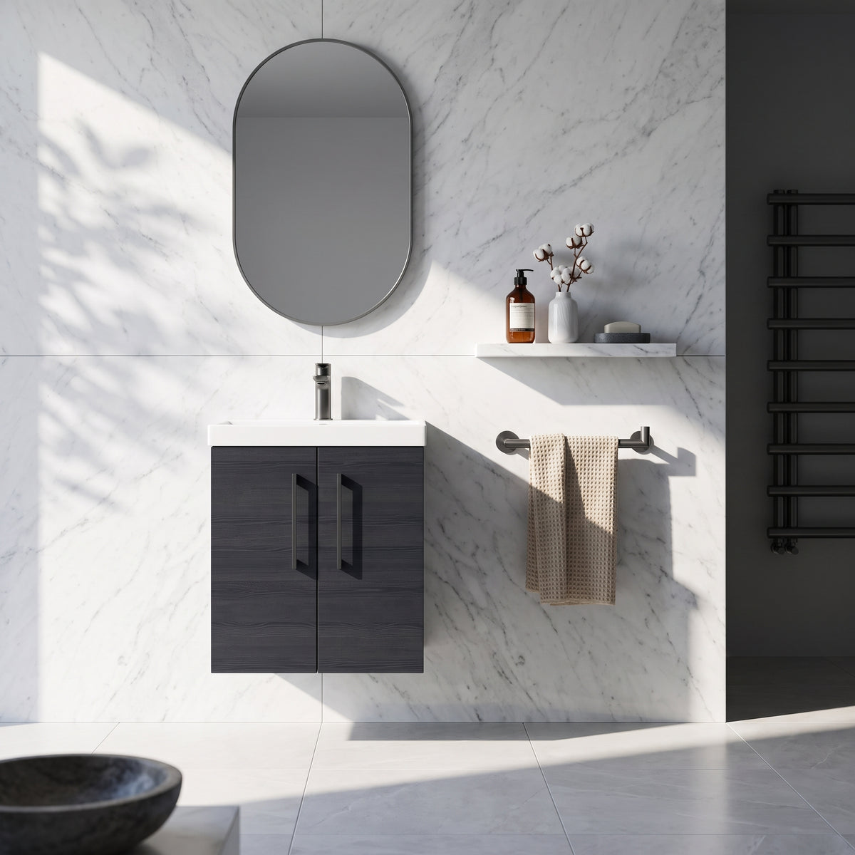 Fairford Aspri 500mm Charcoal Black 2-Door Wall Hung Vanity Unit
