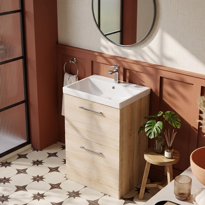 Fairford Aspri Bleached Oak 600mm 2 Drawer Floorstanding Vanity Unit