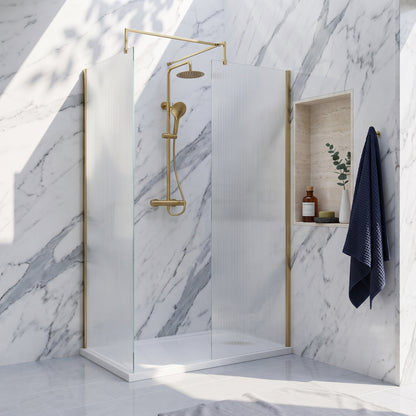 Fairford 1000mm Brushed Brass Fluted 8mm Wetroom Screen - 1850mm High