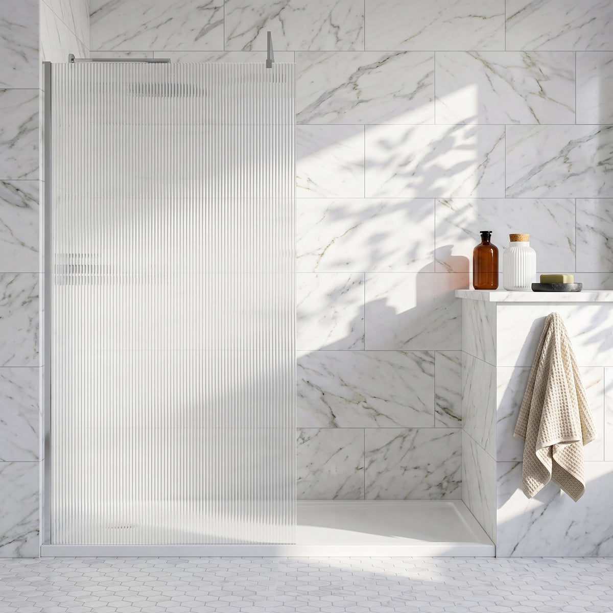 Fairford 1000mm Chrome Fluted 8mm Wetroom Screen - 1850mm High