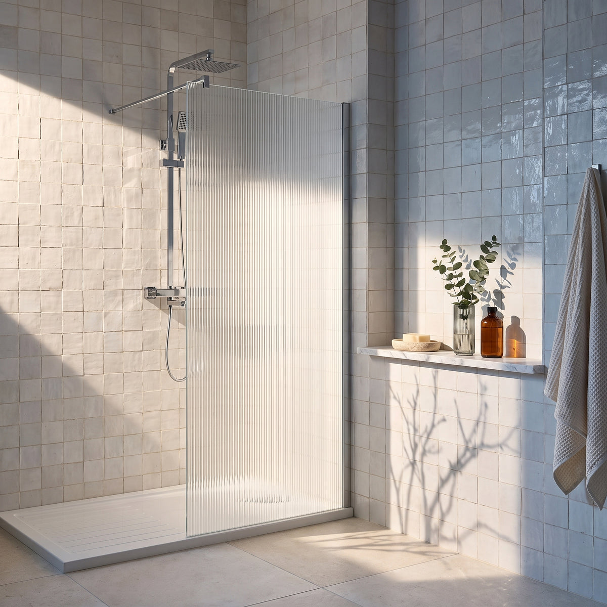 Fairford 1000mm Chrome Fluted 8mm Wetroom Screen - 1850mm High