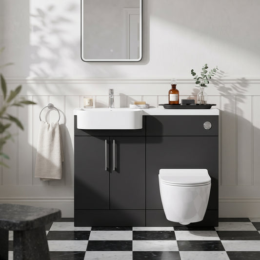 Fairford Union Style Slab Matt Soft Black 1000mm Round Semi Recessed Basin Left Hand Combination Pack