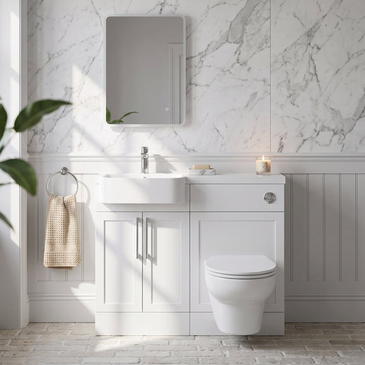 Fairford Union Style Shaker Matt White 1000mm Round Semi Recessed Basin Left Hand Combination Pack