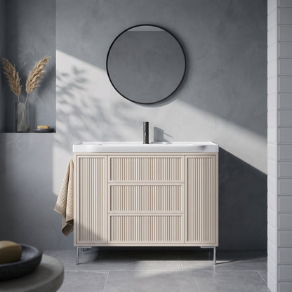 Fairford Elan Fluted Sandstone 1000mm Floorstanding Vanity Unit with Chrome Legs
