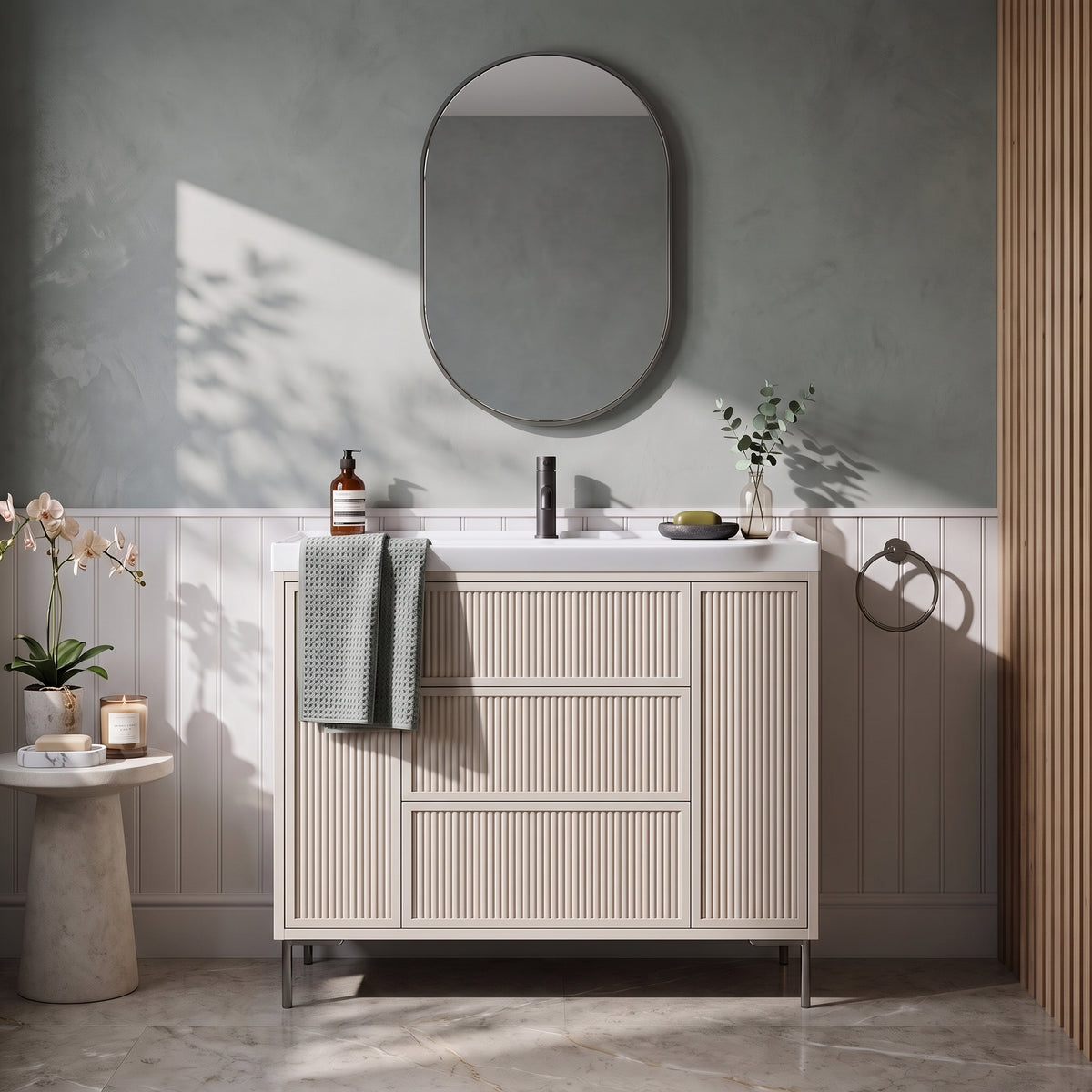 Fairford Elan Fluted Sandstone 1000mm Floorstanding Vanity Unit with Chrome Legs