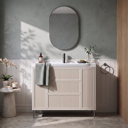 Fairford Elan Fluted Sandstone 1000mm Floorstanding Vanity Unit with Chrome Legs