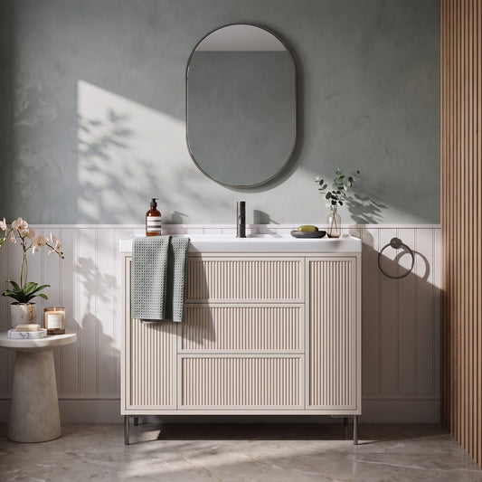Fairford Elan Fluted Sandstone 1000mm Floorstanding Vanity Unit with Chrome Legs