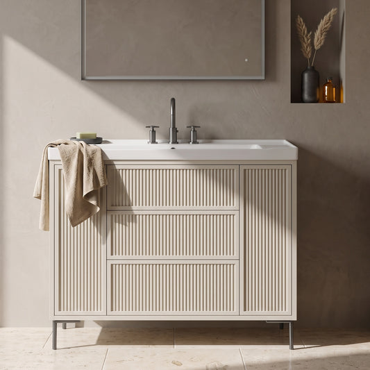 Fairford Elan Fluted Sandstone 1000mm Floorstanding Vanity Unit with Gunmetal Legs