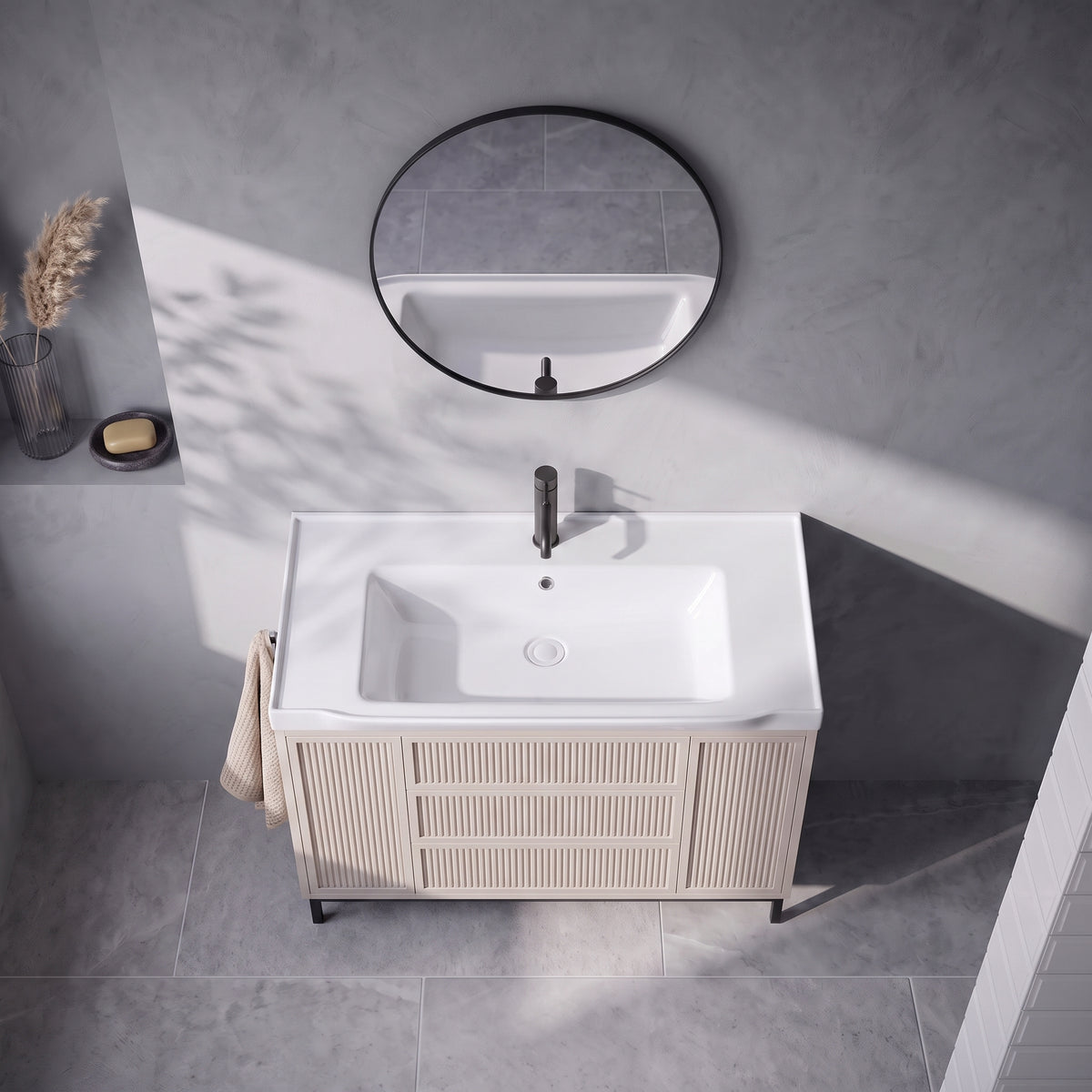 Fairford Elan Fluted Sandstone 1000mm Floorstanding Vanity Unit with Chrome Legs
