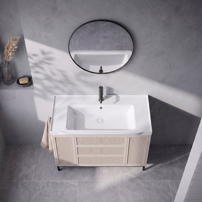 Fairford Elan Fluted Sandstone 1000mm Floorstanding Vanity Unit with Chrome Legs