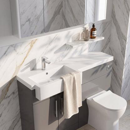 Fairford Union Gloss Grey 1000mm Square Semi Recessed Basin Left Hand Combination Pack