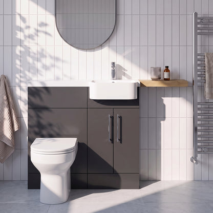 Fairford Union Gloss Grey 1000mm Round Semi Recessed Basin Right Hand Combination Pack
