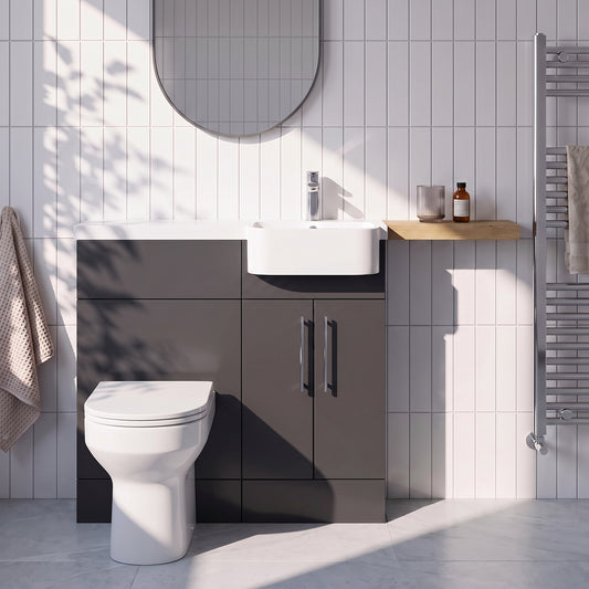 Fairford Union Gloss Grey 1000mm Round Semi Recessed Basin Right Hand Combination Pack