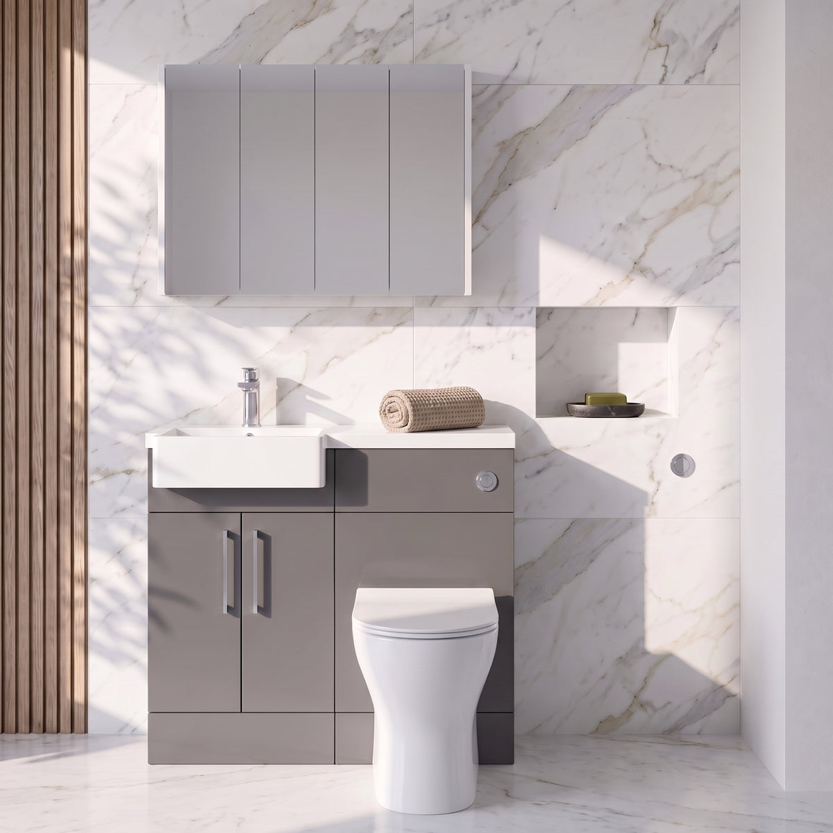 Fairford Union Gloss Grey 1000mm Square Semi Recessed Basin Left Hand Combination Pack
