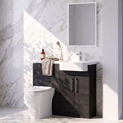Fairford Union Black Woodgrain 1000mm Square Semi Recessed Basin Right Hand Combination Pack
