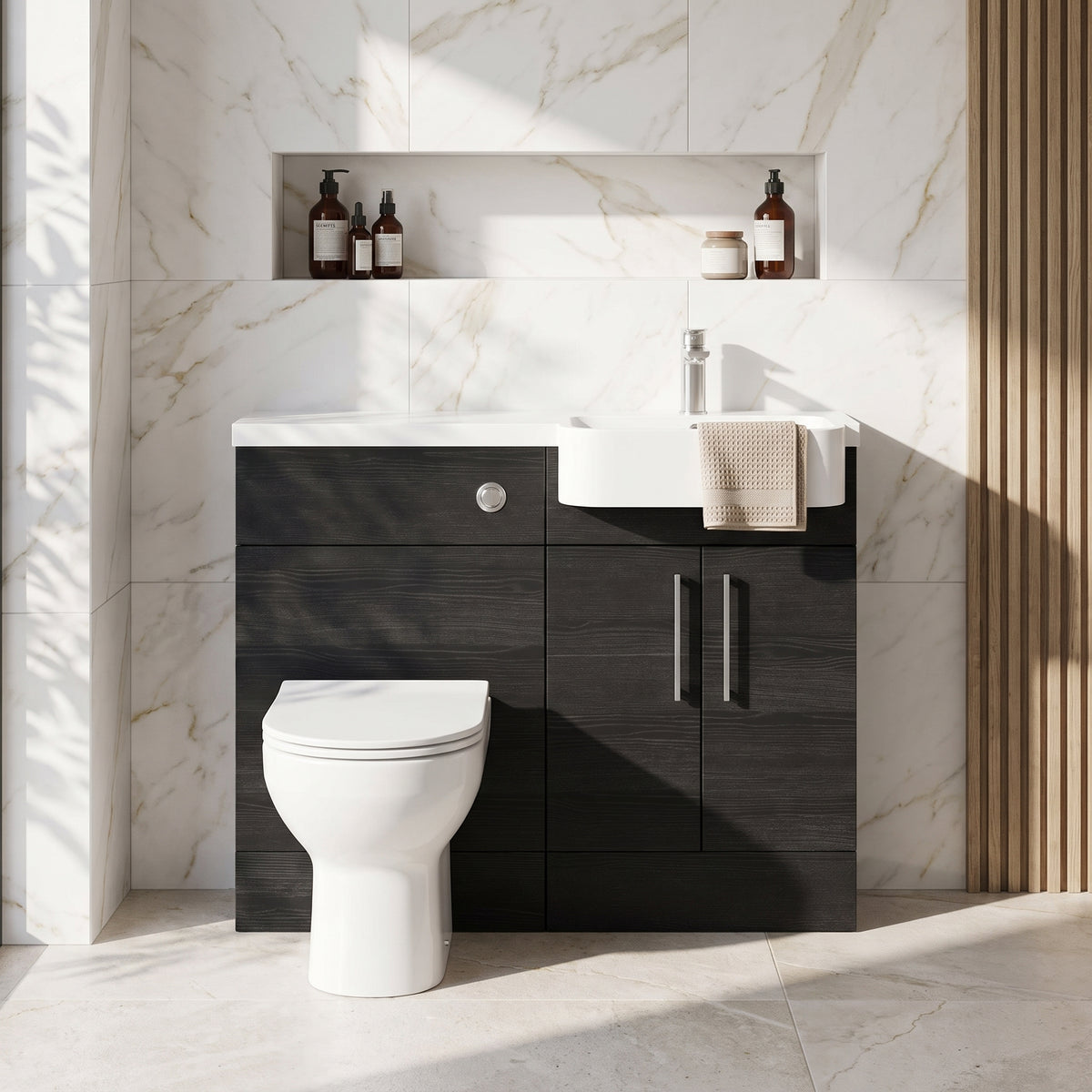 Fairford Union Black Woodgrain 1000mm Round Semi Recessed Basin Right Hand Combination Pack