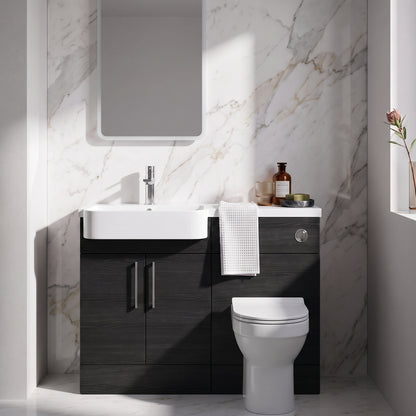 Fairford Union Black Woodgrain 1100mm Round Semi Recessed Basin Left Hand Combination Pack