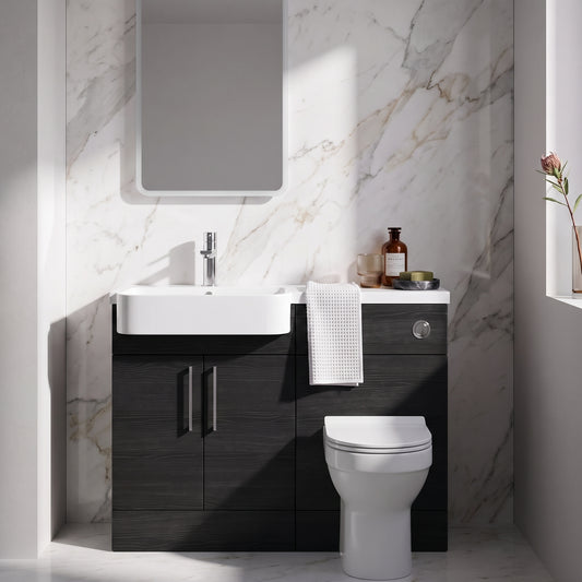 Fairford Union Black Woodgrain 1100mm Round Semi Recessed Basin Left Hand Combination Pack