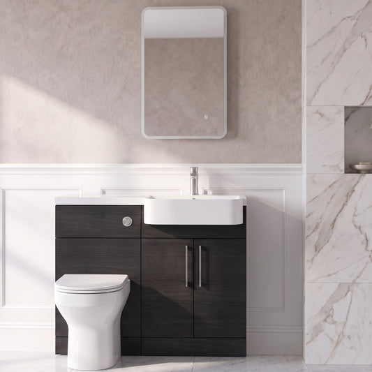 Fairford Union Black Woodgrain 1100mm Round Semi Recessed Basin Right Hand Combination Pack