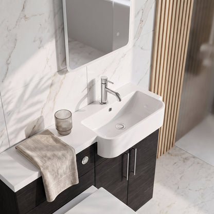 Fairford Union Black Woodgrain 1100mm Round Semi Recessed Basin Right Hand Combination Pack