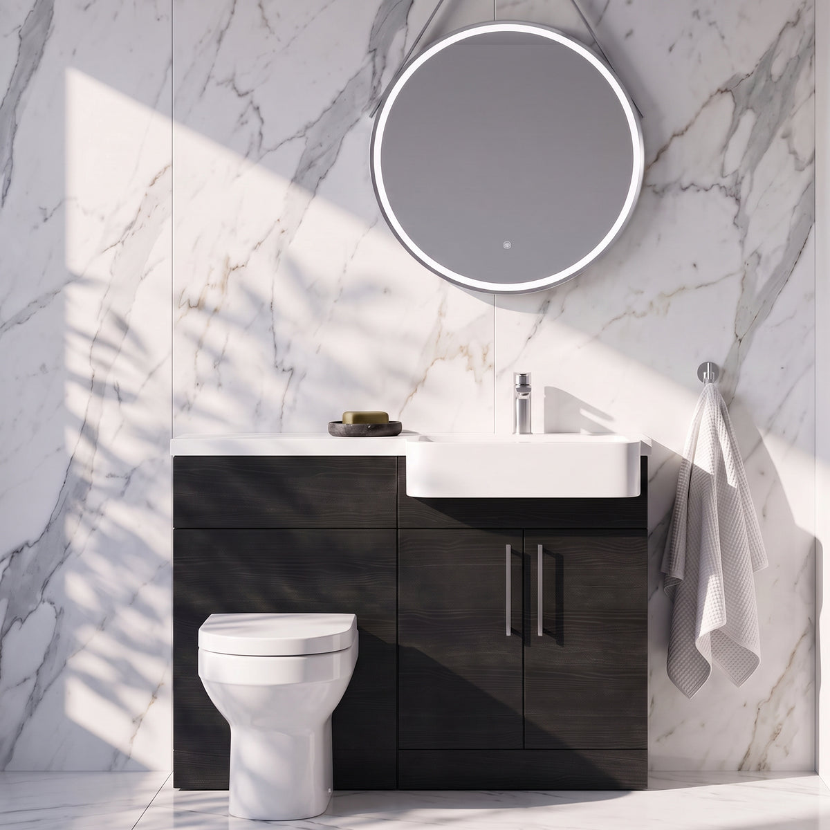 Fairford Union Black Woodgrain 1100mm Square Semi Recessed Basin Right Hand Combination Pack