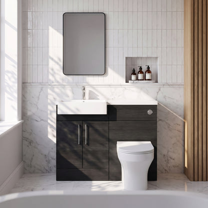 Fairford Union Black Woodgrain 1100mm Square Semi Recessed Basin Left Hand Combination Pack