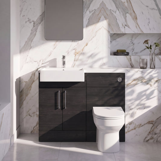 Fairford Union Black Woodgrain 1100mm Square Semi Recessed Basin Left Hand Combination Pack