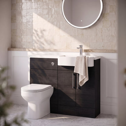 Fairford Union Black Woodgrain 1100mm Square Semi Recessed Basin Right Hand Combination Pack