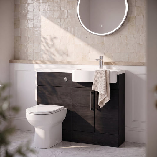 Fairford Union Black Woodgrain 1100mm Square Semi Recessed Basin Right Hand Combination Pack