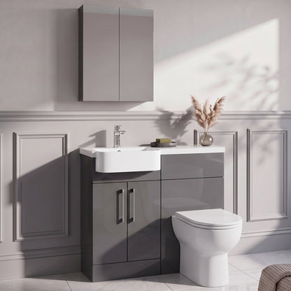 Fairford Union Gloss Grey 1000mm Round Semi Recessed Basin Left Hand Combination Pack