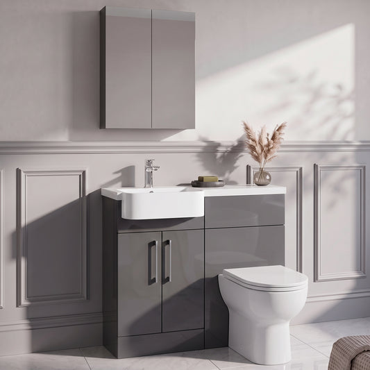 Fairford Union Gloss Grey 1000mm Round Semi Recessed Basin Left Hand Combination Pack