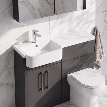 Fairford Union Gloss Grey 1000mm Round Semi Recessed Basin Left Hand Combination Pack