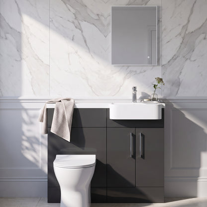 Fairford Union Gloss Grey 1000mm Square Semi Recessed Basin Right Hand Combination Pack