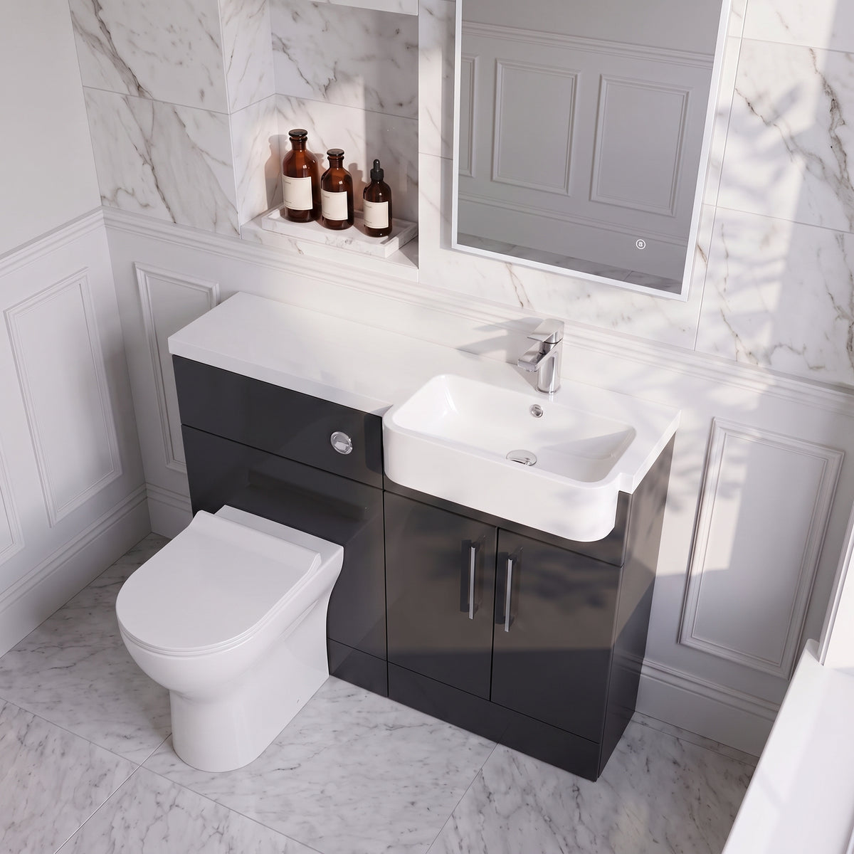 Fairford Union Gloss Grey 1000mm Square Semi Recessed Basin Right Hand Combination Pack